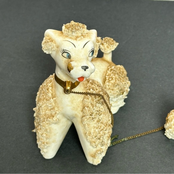 Vintage Ivory/Gold Spaghetti French Poodle Figurines Mom and 2 Puppies Japan - Picture 6 of 16